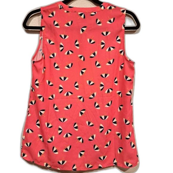 Modcloth sleeveless blouse top, pink with black/white umbrellas, size xs - Picture 3 of 4